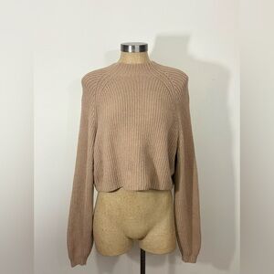 Hollister  Waffle Knit Sweater Medium Tan Crewneck Pullover